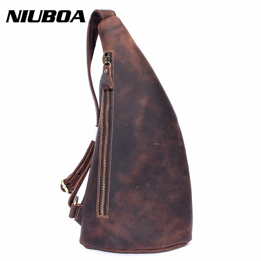 

NIUBOA Men Chest Pack Single Shoulder Back Bag Genuinel Leather Travel Men Crossbody Bags Shoulder Bags High Quality Leather Bag