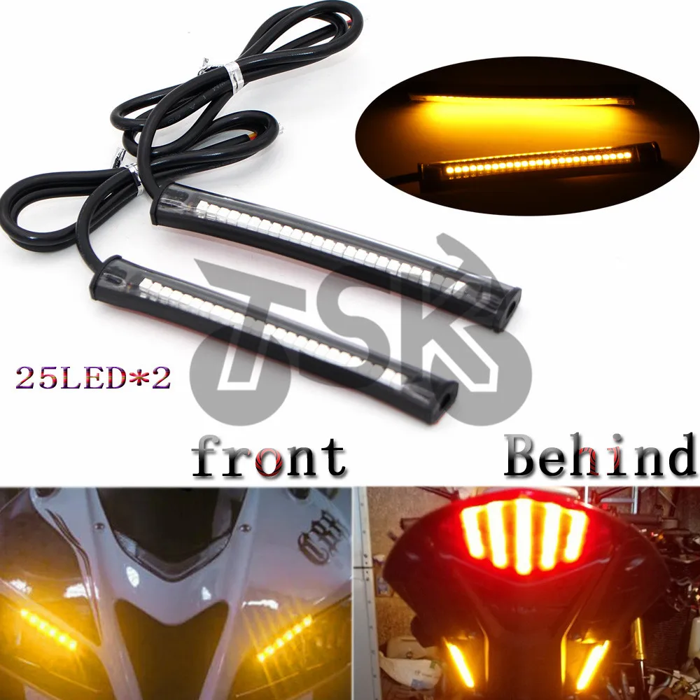 Universal Flexible LED Motorcycle Brake Lights Turn Signal Light Strip 25 LED License Plate