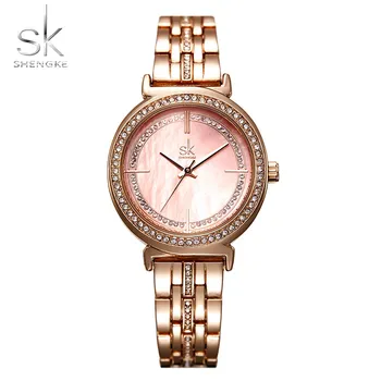 

Luxury Women Dress Watch Rose Gold Stainless Steel Fashion Ladies Wristwatch Natural Mop Quartz Clock Female Watches Shengke New