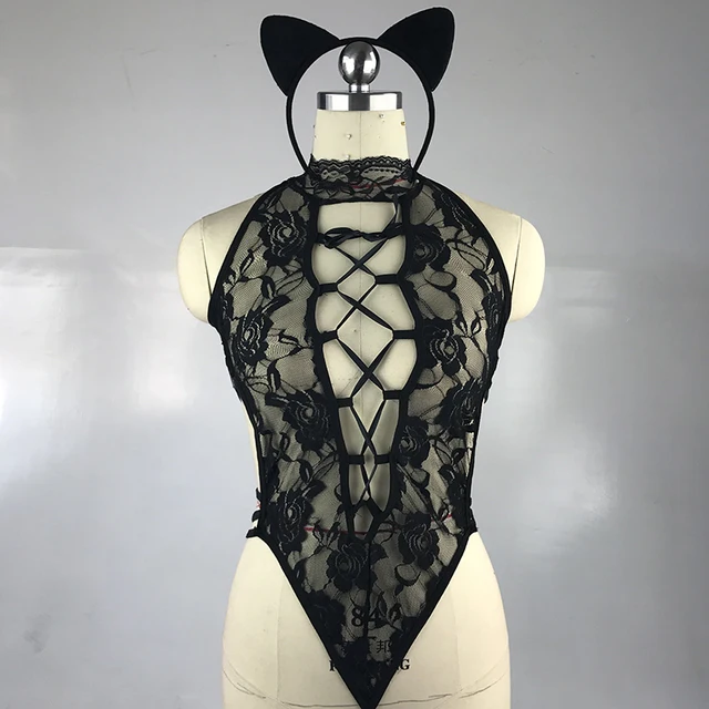 2022 New Sexy Cat Lingerie Cosplay Black Lace 4