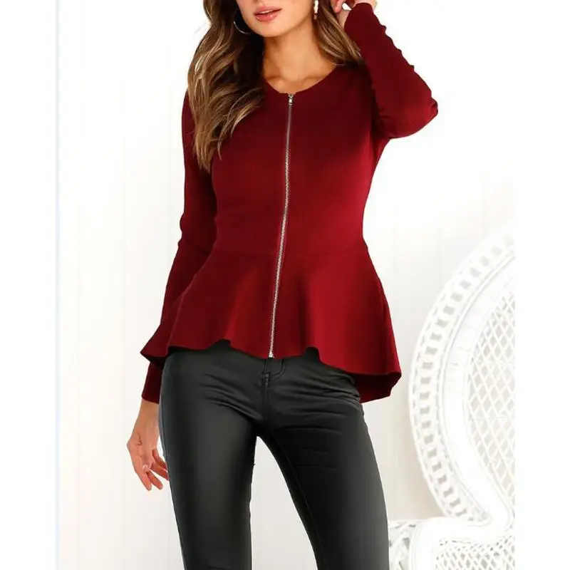 Spring Autumn Slim Women Coats Long Sleeve Zipper Pleated