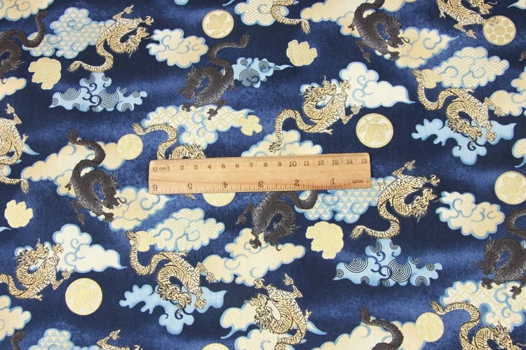 Половина ярда тонкий хлопок ткань позолоченный Дракон печати ручной работы DIY лоскутное мешок одежды платье Ткань хлопок T624