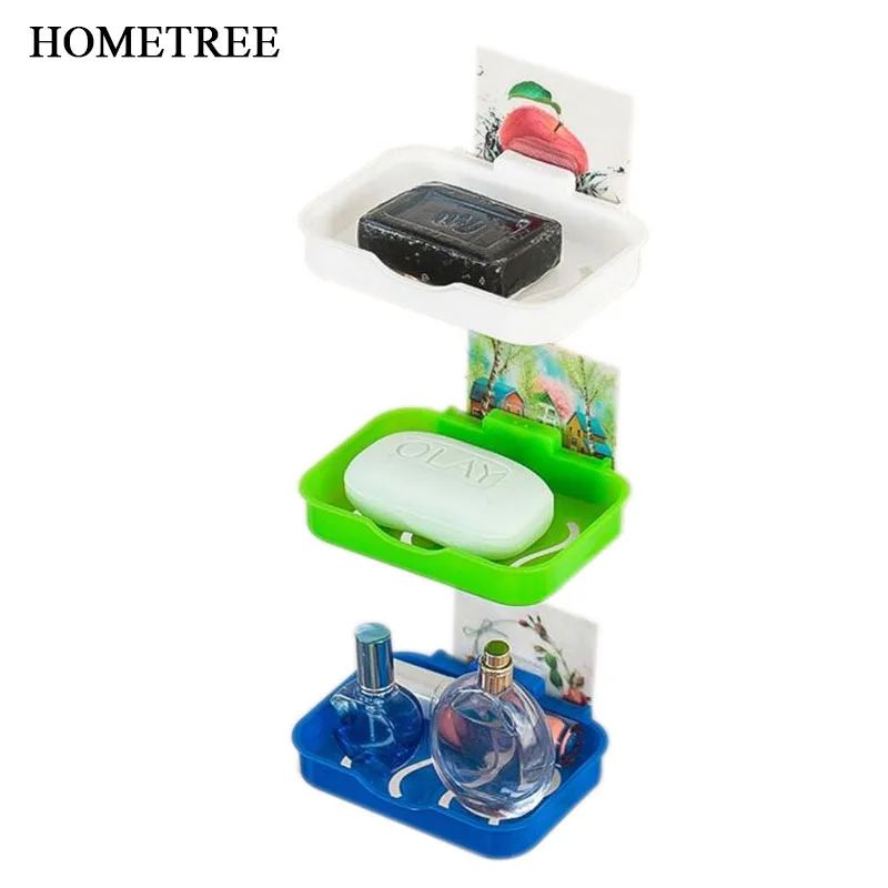 

HOMETREE Soap Box Seamless Stickers Bathroom Wall-mounted Soap Box Drain Soap Rack Hanging Storage Box Bathroom Accessories H25
