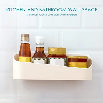 

Bathroom Storage Shelf & Rack Waterproof Floating Shelf Home Decoration Kitchen Accessories Scrub Free Punch Wall Hanging