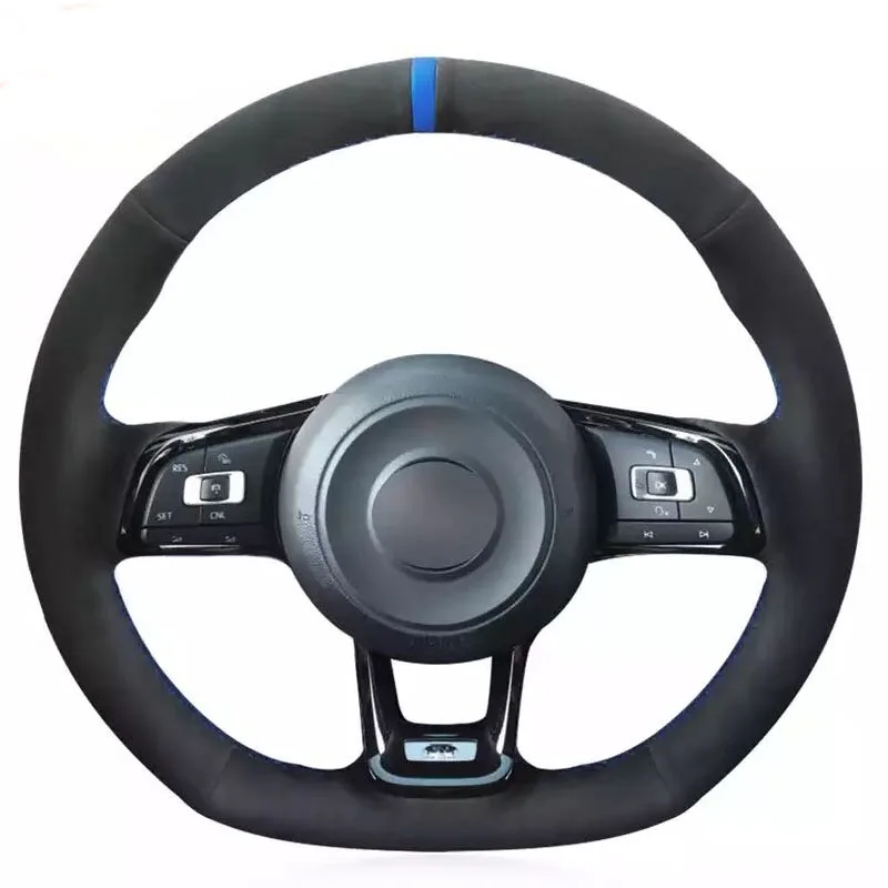 

DIY Hand-stitched Car Steering Wheel Cover Black Suede for Volkswagen Golf 7 Golf R MK7 Polo Scirocco 201