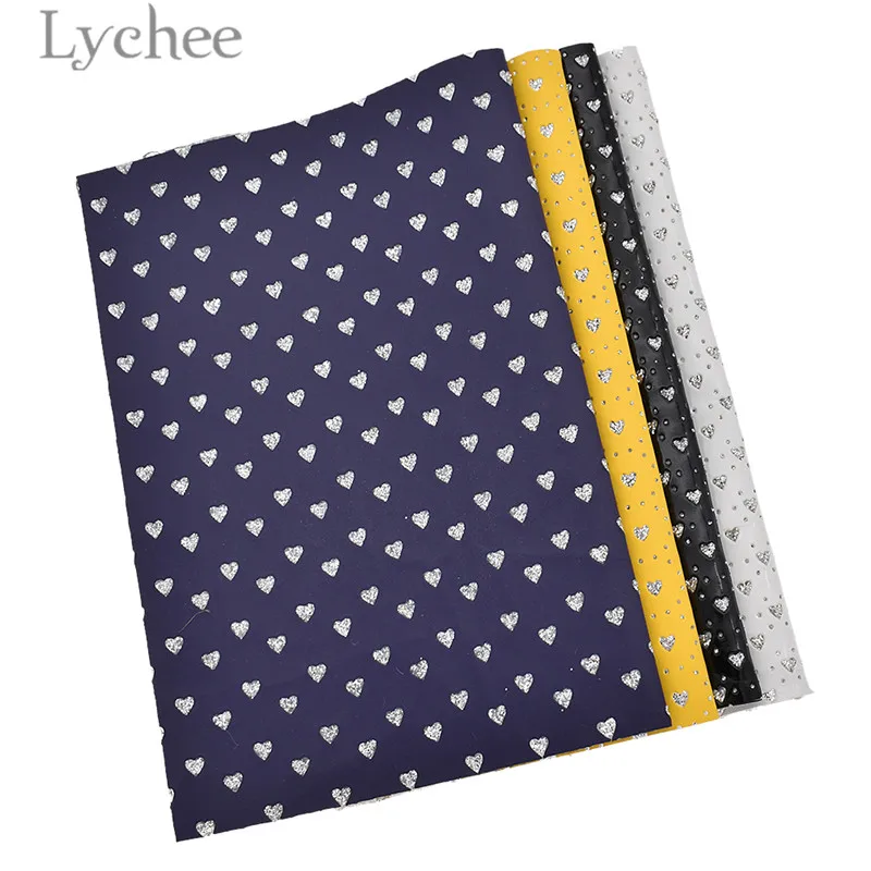 Lychee 1 PC A4 Glitter Heart Embossed PU Leather Fabric High Quality Synthetic Leather DIY Material For Handbag Belts