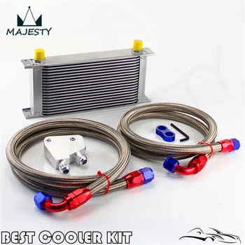 

Universal 19 Row Engine Oil Cooler Kit + Sandwich Plate adapter Silver