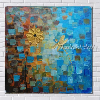 

Hand Painted Abstract Blue Palette Knfie Oil Paintings On Canvas Abstract Dragonfly Wall Pictures For Living Room Home Decor Art