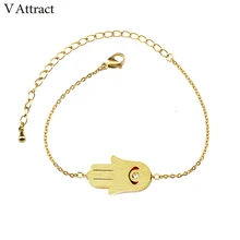 V привлечь 10 шт. Религия Jewelry Кристалл сглаза Браслеты с подвесками Нержавеющая сталь цепи Хамса рук Pulseira Feminina