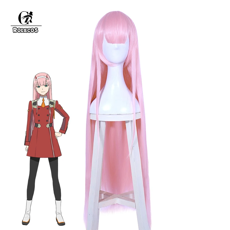 

ROLECOS Japanese Anime DARLING in the FRANXX Cosplay Hair Zero Two 02 Cosplay Headwear Women Long Pink Hair 100cm Synthetic Hair