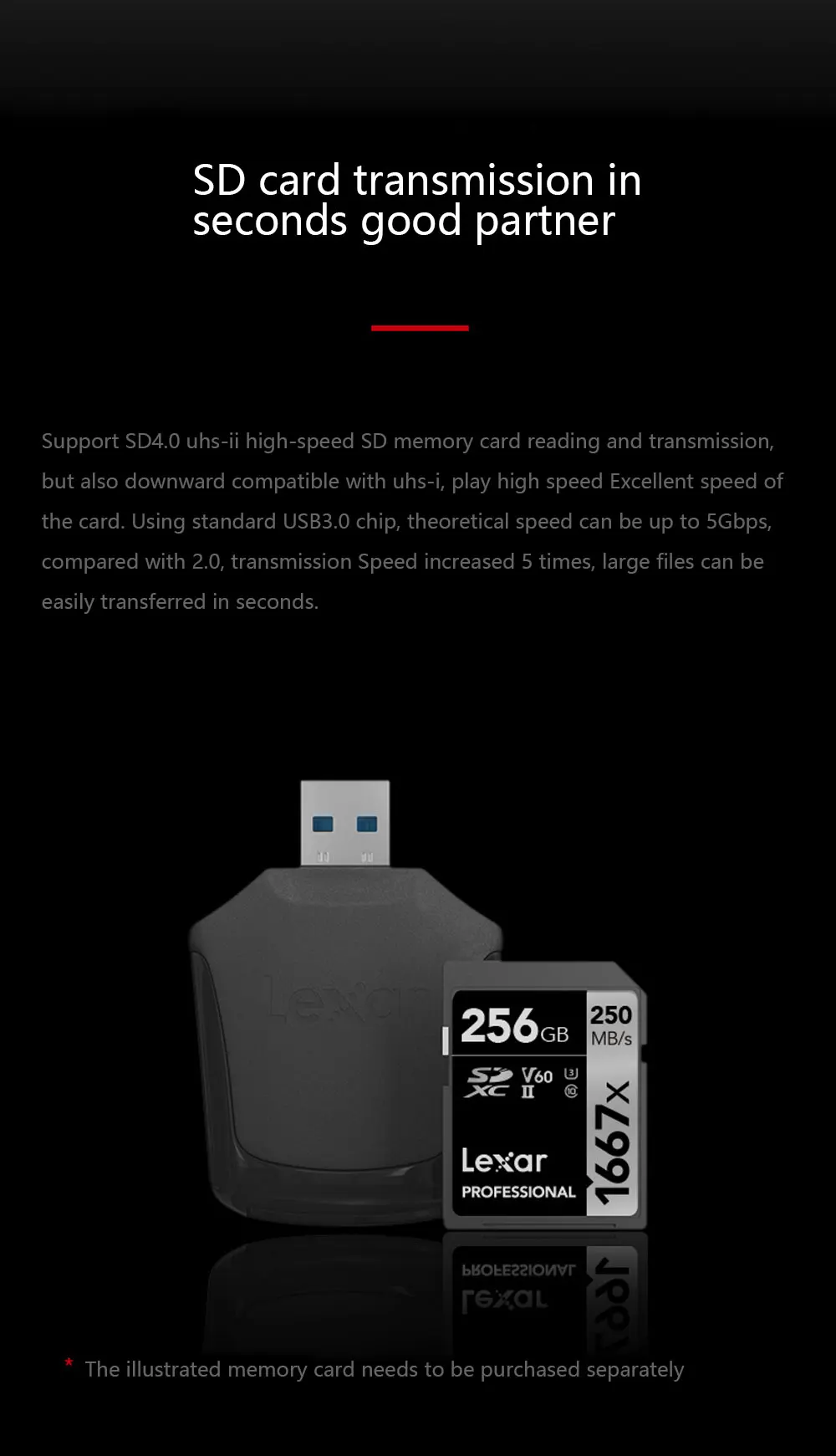 Lexar Профессиональный USB 3,0 SD UHS-II-ридер SD флэш-карта памяти с высокой скоростью передачи файлов