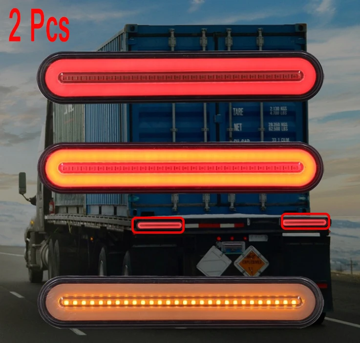 

2 Pcs100 LED Trailer Truck Brake Light 3 in1 Waterproof IP68 Neon Halo Ring Tail Brake Stop Light Flowing Turn Signal Light Lamp