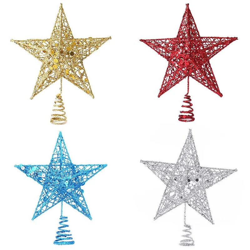

1PCS 20cm New Year Christmas Tree Toppers Star Gold Silver Metal Stars Decoration Glitter Crafts Gifts Festival Party Supplies