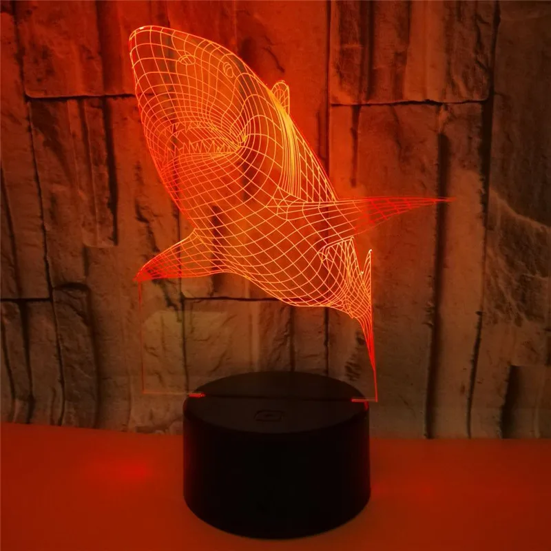 

3D Lamp LED Night Light Great White Shark Action Figure 7 Colors TouchTable Decoration Light Optical Illusion