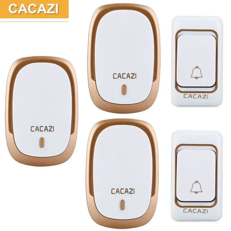 

CACAZI Wireless Doorbell Waterproof DC Button Battery Operated Long Range 200M Remote Rings 6 Volume Door 36 Chime Calling Bell