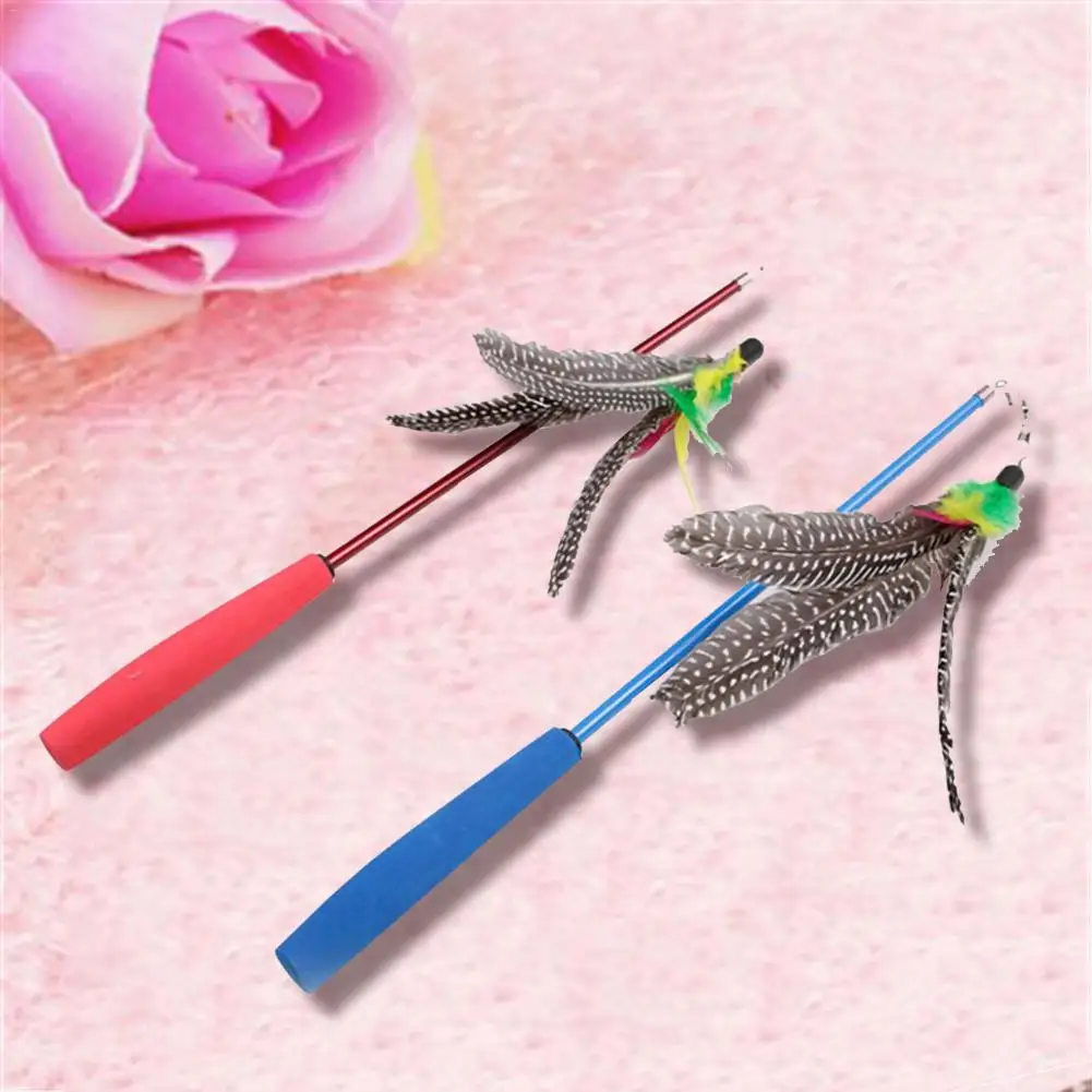 

Tease Cat Sticks Interact With The Owner Three Sections Stretchable Fishing Rods With Feathers Pet Toys Training Pet Supplies