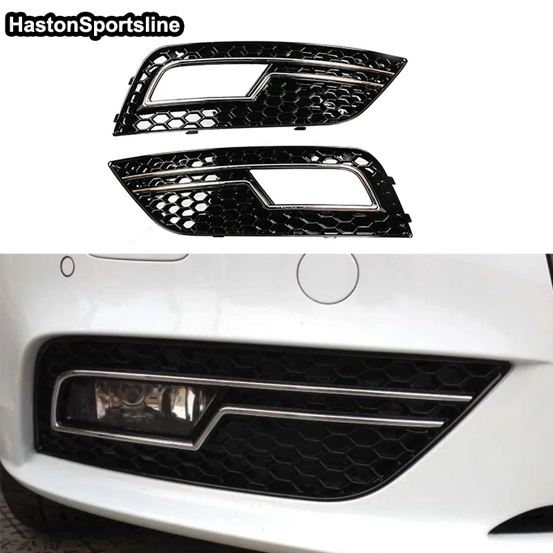 Black With Chrome Front Bumper Fog Lights Cover Fog lamp Trim Part for Audi A4 S4 RS4