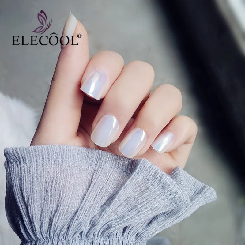 ELECOOL отражающие металлические короткие накладные ногти, накладные французские акриловые ногти, металлические квадратные накладные ногти, 24 шт