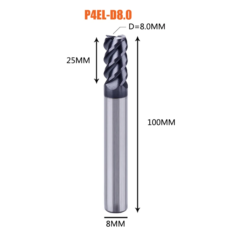 1 шт. Концевая фреза из карбида вольфрама 4 флейты d1-d12 Концевые Фрезы с ЧПУ Инструменты для обработки лица и паза hrc50 концевые фрезы с покрытием - Длина режущей кромки: 1PC-P4EL-D8.0