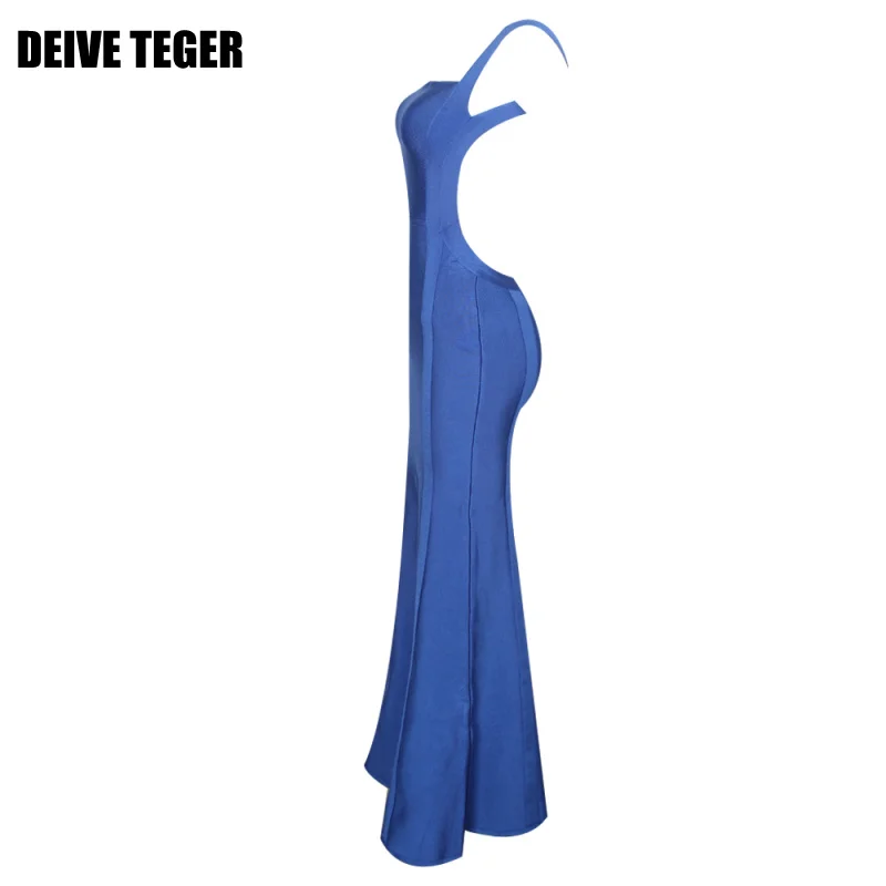 DEIVE Teger Sexy Back Открыть Вечерние платья оборками Вечеринка пол Длина Длинные