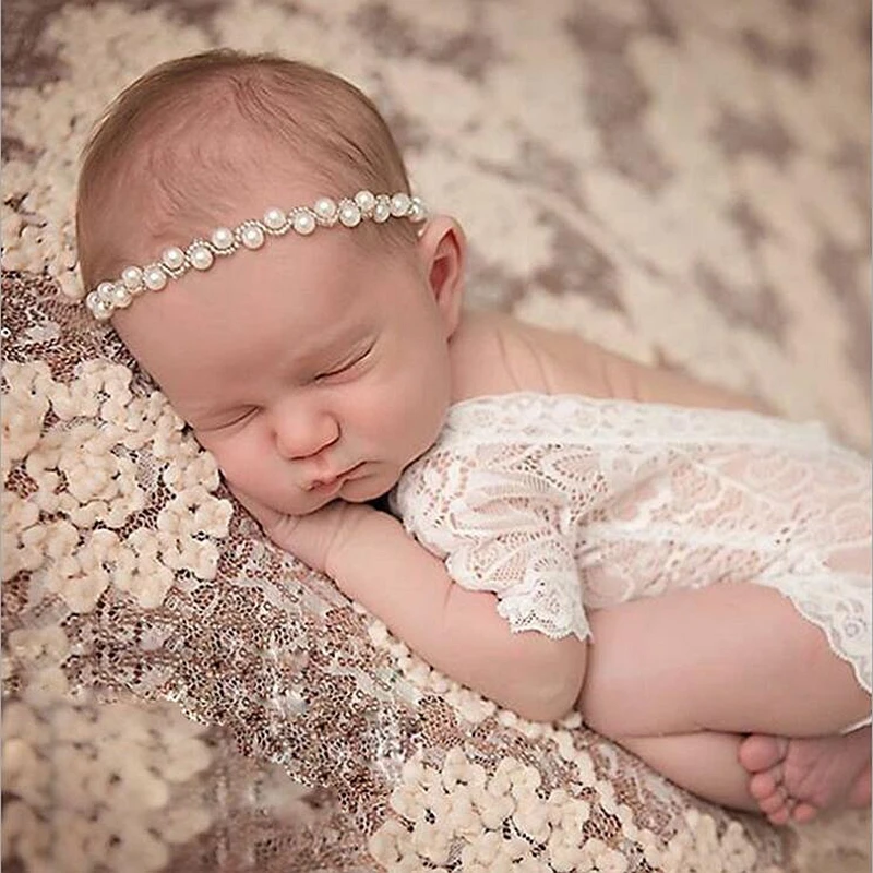 2018 Newborn Photography Props Girl Headwear Pearl Flower Headband Photography Newborn Accessories