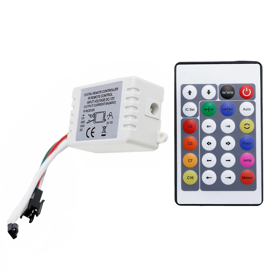 

24Key DC12V IR RGB Remote Controller For WS2812B Controller WS2811 200 Change Max 1-512 Pixel LED Controller (C3)