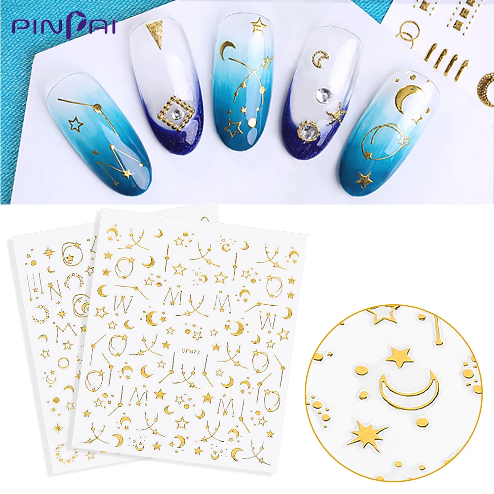 Новая звезда Луна дизайн золотой стикеры 3D на ногти Nail Art Наклейки DIY салон маникюр Клей наклейка слайдеры Дизайн ногтей украшения