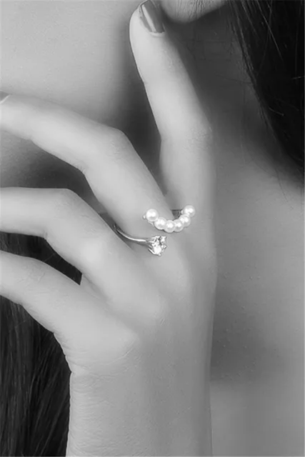 Personality Simulated Pearl Zircon Open Rings For Women Jewelry fashion trendy bijoux adjustable ring