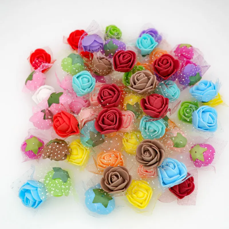 

50pcs/100pcs 2cm Mini Tiny Foam Roses Artificial Flower Heads DIY Teddy Flower Bear Wedding Party Decoration Scrapbooking Craft