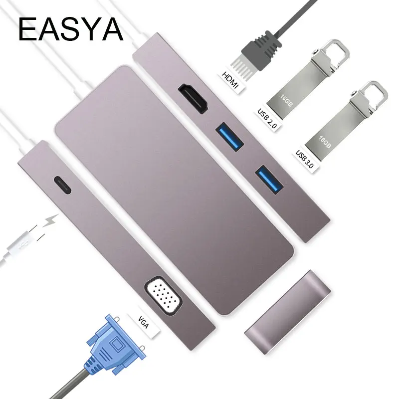 EASYA Thunderbolt 3 Тип usb C концентратор к адаптер HDMI VGA поддержка Dex для samsung S8/S9/Note8/note9 Macbook Pro/Air 2018 USB-C