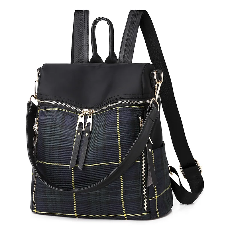 TEAEGG водонепроницаемая сумка через плечо из ткани Оксфорд для путешествий, клетчатый женский рюкзак двойного назначения, сумка mochila - Цвет: Зеленый