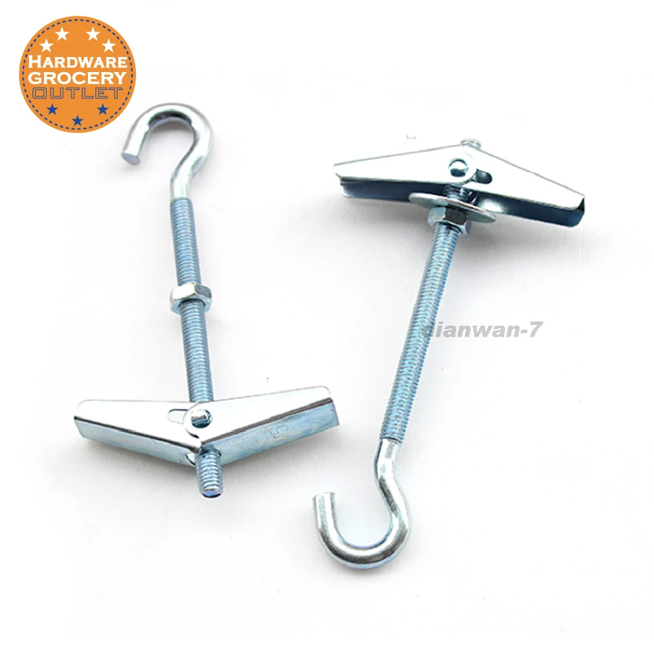 Pack of 2 M6 x 80mm Butterfly Anchors Spring Toggles with Closed Hook for Plasterboard Hollow Wall Fixings
