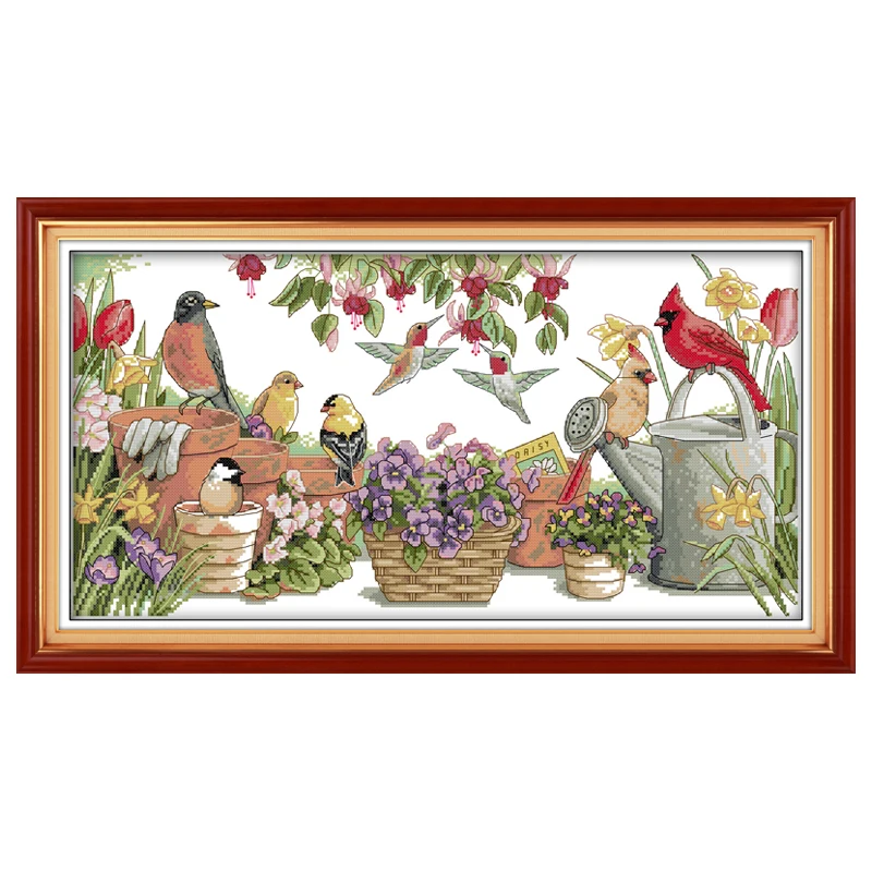 Birds Ga8ther in Garden Counted Cross Stitch 11CT 14CT Cross Stitch Set