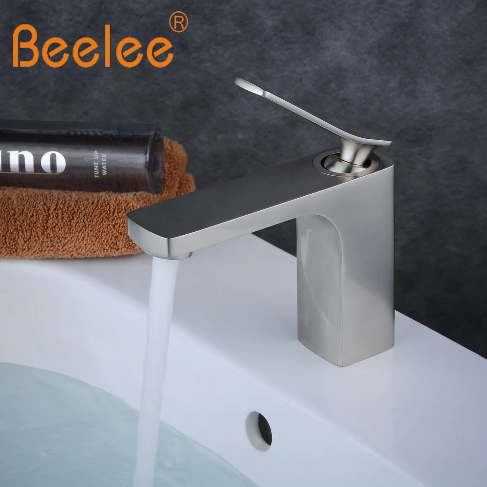 

Beelee Basin Mixer Faucet Modern Single Lever One Hole Brushed Nickel Vanity Sink Taps grifo lavabo Faucets