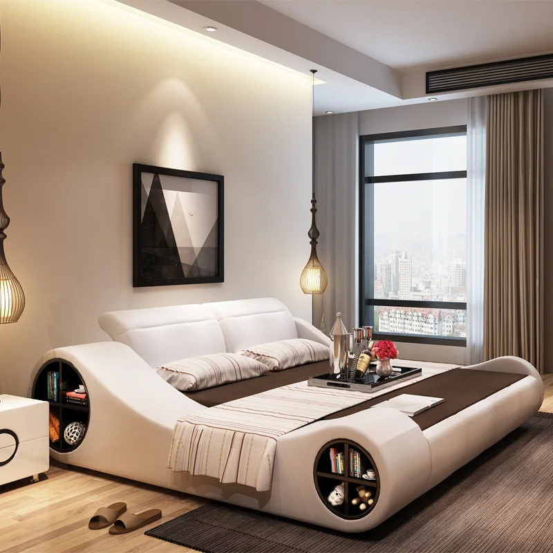180 см X 200 см современный дизайнер белая кожа мягкая двойная мебель для спальни с хранения