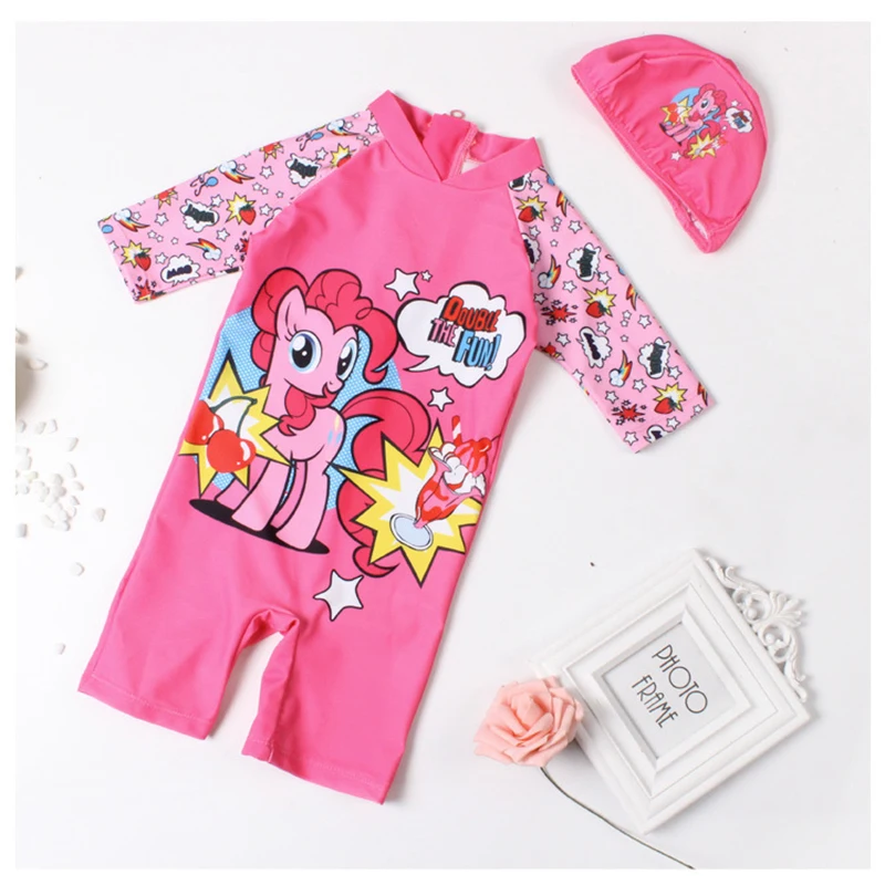 

1~7Years Girs swimwear New 2019 Girls swimsuit one piece Horse style Children's swimwear Baby girls surfing suit with Hat-ST123
