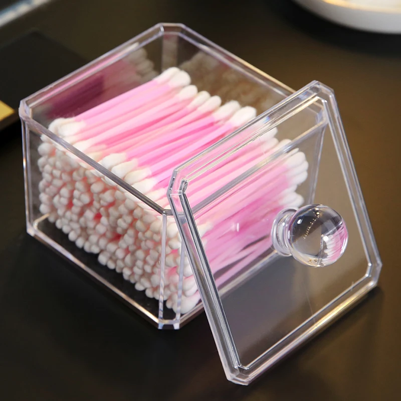

M Acrylic Cosmetics Box Makeup Cotton Swaps Organizer Case Clear Acrylic Box lipstick storage acrylic cosmetic organizer C32