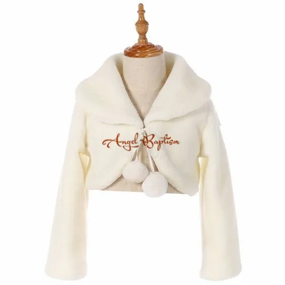 

Cute long sleeves ivory flower girl faux fur cloaks cape winter warm jacket wrap kid bolero for wedding princess outwear coat