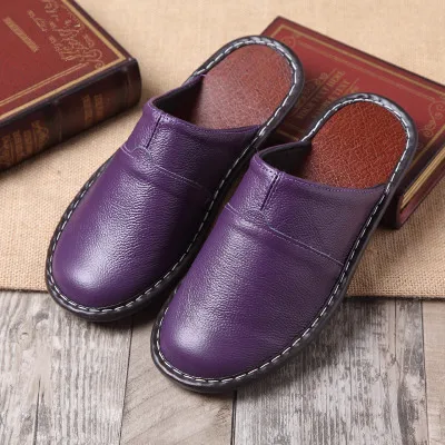 Летние домашние кожаные тапочки; мужские и женские домашние тапочки; домашняя обувь; модная повседневная обувь - Цвет: purple