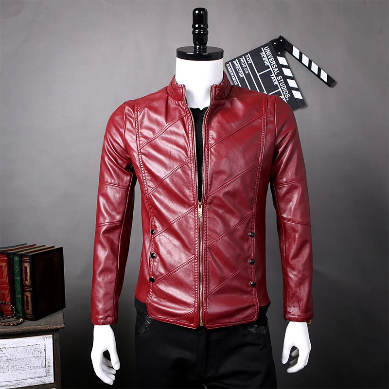 Красная мужская куртка из искусственной кожи, Осень-зима, Мужская замшевая ветровка, мотоциклетная хип-хоп облегающая мужская кожаная куртка, мужское пальто