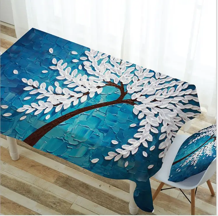 

3D digital polyester blue festival party rectangle restaurant home tablecloth table cloth cover