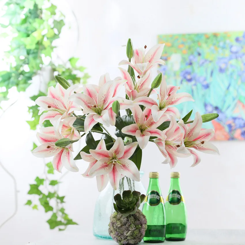 Очень рекомендуемый цветок лилии Пластиковый искусственный цветок для украшения домашнего стола белый Флорес искусственный цветок