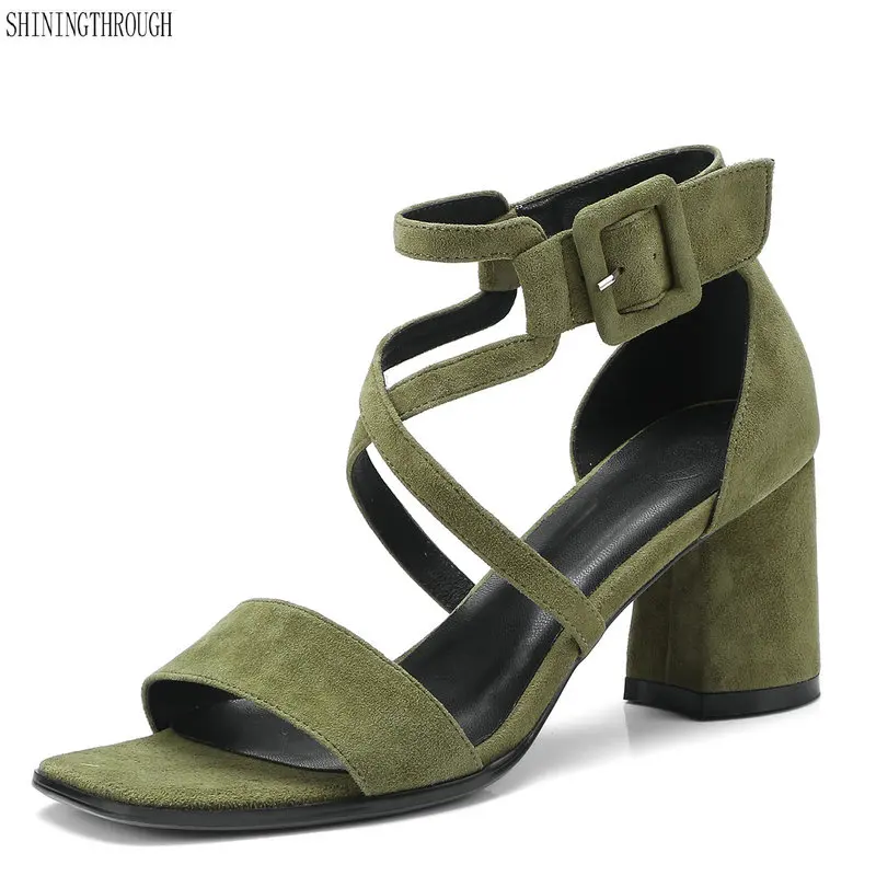 

2018 Women Sandals Gladiator Genuine Leather High Heels Summer Fashion open Toe Shoes Woman Pulse Size 42