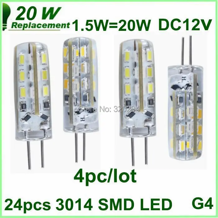 

Free Shipping 4pcs/lot  G4 24 3014 SMD LED for Rv Camper Trailer Boat Cabinet Home Marine Car Corn Bulb Light Cool/Warm White