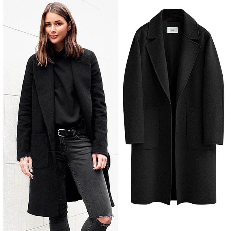 

Winter Overcoat Women 2019 Fashion Vintage Woolen Coats Women Turn-down Collar Long Overcoat Women Formal Plus Size 5XL