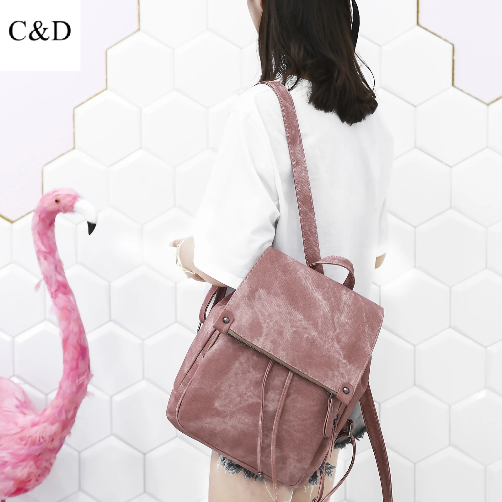 

C&D Luxury Cross-border Source Baggage Girl 2019 New Amazon Folded Denim-like PU Shoulder Bag Korean Backpack
