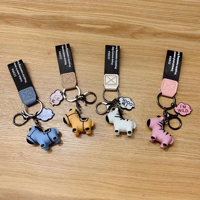 

Cartoon Creative Funny Nice Lovely Zebra Keychain Key Ring 4 Color Wristband Animal Key Chain Holder Women Bag Ornaments