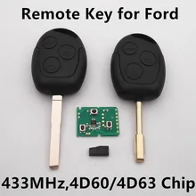 Autofernschlüssel 3 Tasten 433 MHz mit 4D60/4D63 Chip für FORD Focus Fiesta Mondeo C MAX Fusion Transit KA Keyless Entry Fob