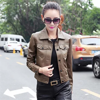 

Women Fashion Pu Leather Jacket Bright Colors Black Motorcycle Coat Short Faux Leather Biker Jacket Soft Jacket Female