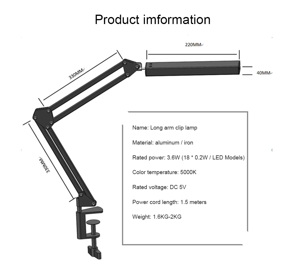 Светодиодный настольный светильник с регулируемой яркостью и гибким кронштейном, зажим для архитектурного инженера, офисный Складной Настольный светильник
